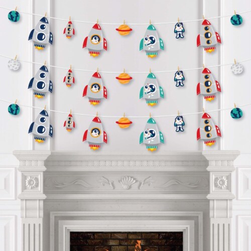Big Dot of Happiness Blast Off to Outer Space Party DIY Decor Clothespin Garland Banner 44 Pc Perspective: top