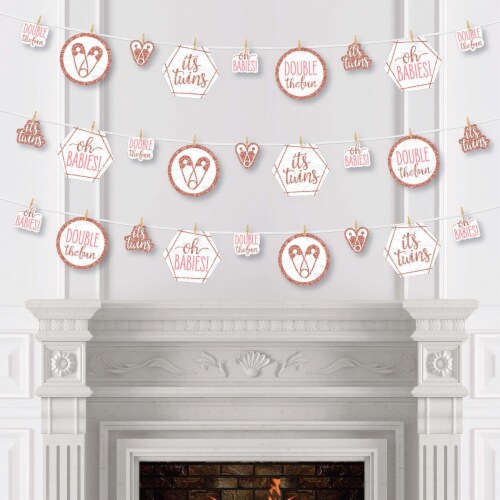 Big Dot of Happiness It's Twin Girls - Baby Shower DIY Decor Clothespin Garland Banner 44 Pc Perspective: top