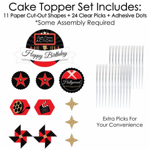 Big Dot of Happiness Red Carpet Hollywood - Birthday Cake Decor Kit - Cake Topper Set 11 Pc Perspective: top