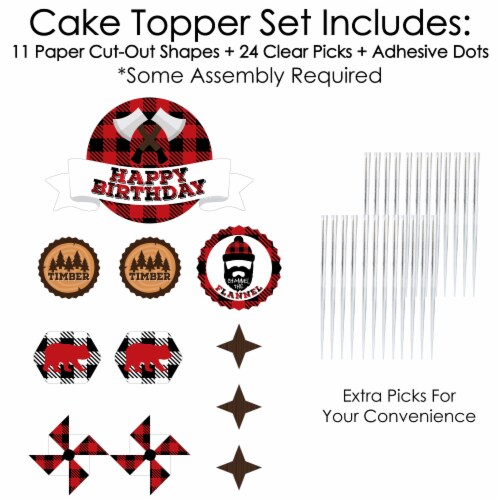 Big Dot of Happiness Lumberjack Channel The Flannel Birthday Decor Kit Cake Topper Set 11 Pc Perspective: top
