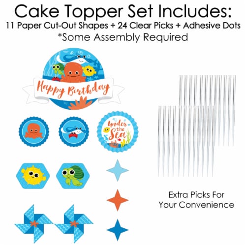 Big Dot of Happiness Under the Sea Critters - Birthday Party Decor Kit Cake Topper Set 11 Pc Perspective: top