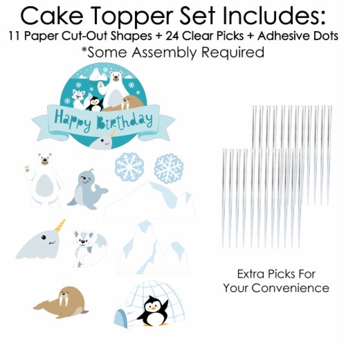Big Dot of Happiness Arctic Polar Animals - Winter Birthday Decor Kit Cake Topper Set 11 Pc Perspective: top