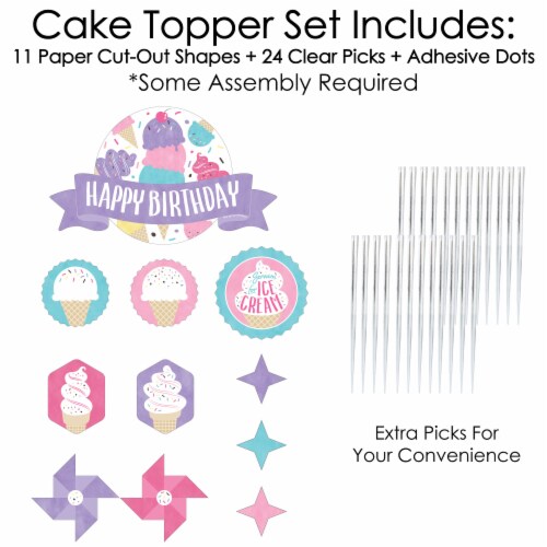 Big Dot of Happiness Scoop Up the Fun Ice Cream - Birthday Decor Kit - Cake Topper Set 11 Pc Perspective: top