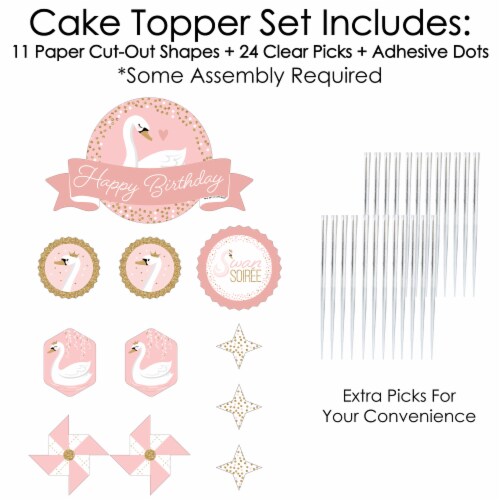 Big Dot of Happiness Swan Soiree - White Swan Birthday Cake Decor Kit - Cake Topper Set 11 Pc Perspective: top