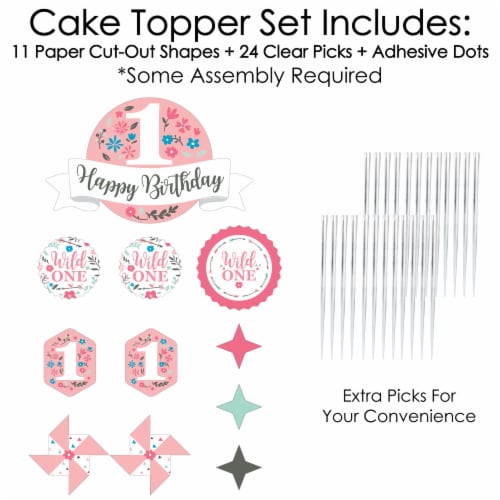 Big Dot of Happiness She's a Wild One - 1st Birthday Cake Decor Kit - Cake Topper Set 11 Pc Perspective: top