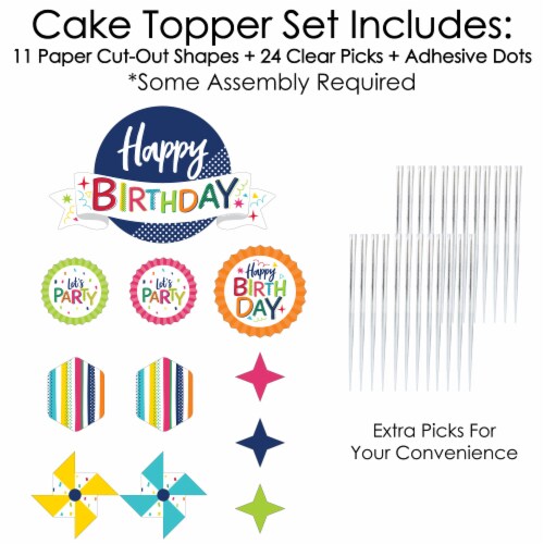 Big Dot of Happiness Cheerful Happy Birthday - Colorful Decor Kit - Cake Topper Set 11 Pc Perspective: top