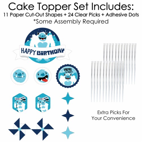 Big Dot of Happiness Yeti to Party Abominable Snowman Birthday Decor Cake Topper Set 11 Pc Perspective: top