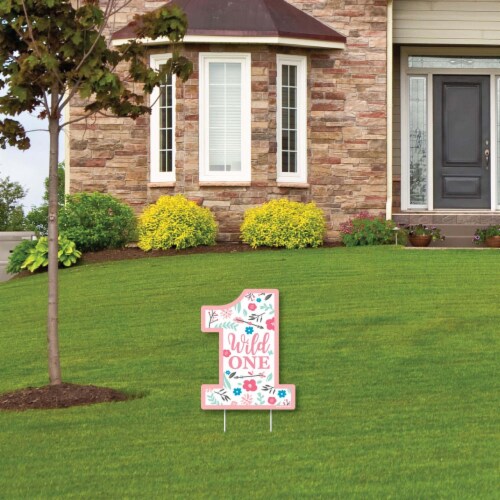 Big Dot of Happiness She's a Wild One - Outdoor Lawn Boho Floral Party Yard Sign - 1 Pc Perspective: top
