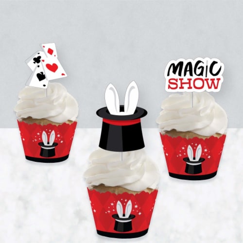 Big Dot of Happiness Ta-Da, Magic Show Decor - Cupcake Wrappers & Treat Picks Kit 24 Ct Perspective: top