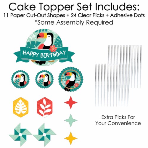 Big Dot of Happiness Calling All Toucans - Birthday Party Decor Kit - Cake Topper Set 11 Pc Perspective: top