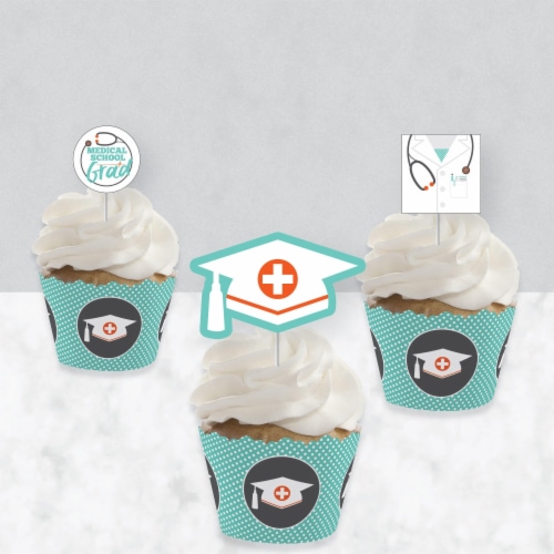 Big Dot of Happiness Medical School Grad Decor - Cupcake Wrappers & Treat Picks Kit 24 Ct Perspective: top