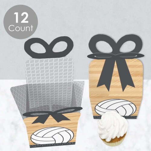 Big Dot of Happiness Bump, Set, Spike Volleyball Square Favor Gift Box Party Bow Boxes 12 Ct Perspective: top