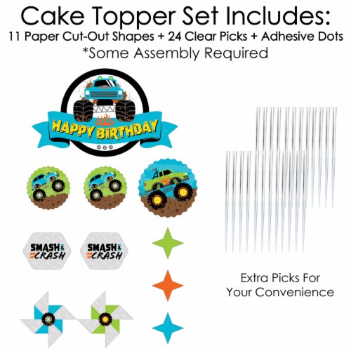 Big Dot of Happiness Smash & Crash - Monster Truck Birthday Decor Kit - Cake Topper Set 11 Pc Perspective: top