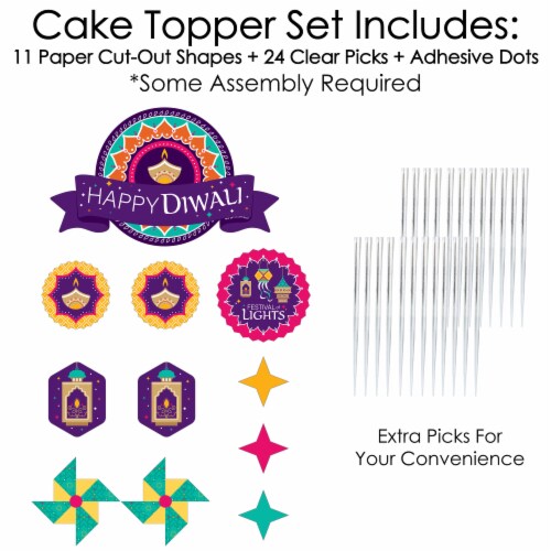 Big Dot of Happiness Happy Diwali - Festival of Lights Party Decor Kit Cake Topper Set 11 Pc Perspective: top