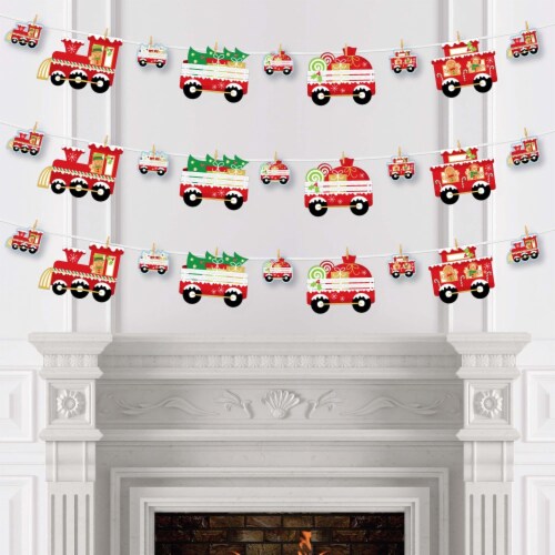 Big Dot of Happiness Christmas Train Holiday Party DIY Decor Clothespin Garland Banner 44 Pc Perspective: top