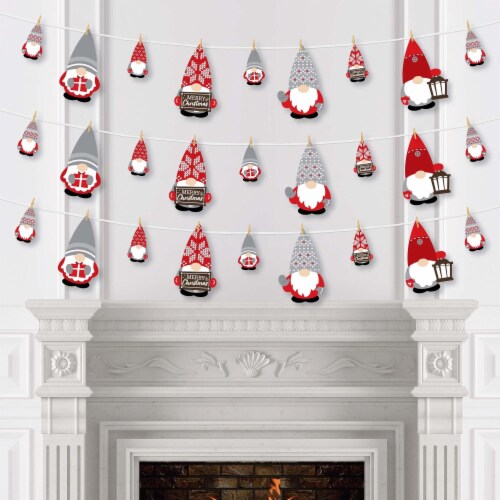 Big Dot of Happiness Christmas Gnomes - Holiday Party Decor - Clothespin Garland Banner 44 Pc Perspective: top