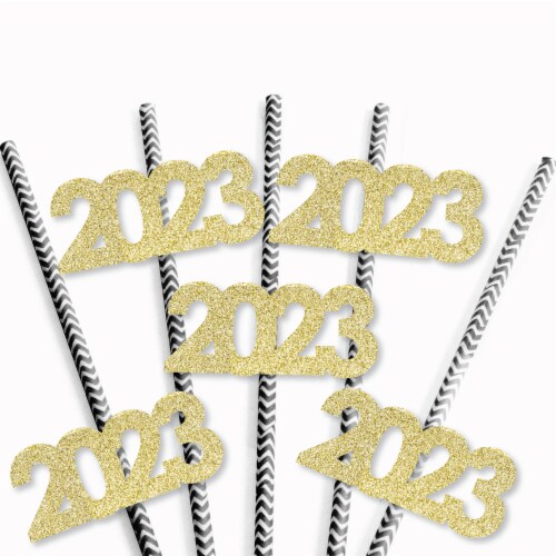 Big Dot of Happiness No-Mess Real Glitter 2023 New Year's Eve Party Paper Straws 24 Ct Perspective: top