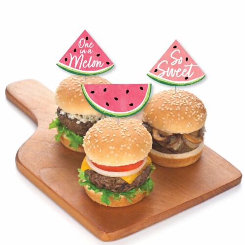 Big Dot of Happiness Sweet Watermelon Cupcake Toppers Fruit Party Clear Treat Picks 24 Ct Perspective: top