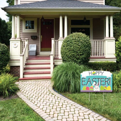 Big Dot of Happiness Hippity Hoppity Easter Bunny Party Yard Sign Lawn Decor Party Yardy Sign Perspective: top