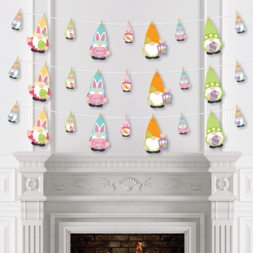 Big Dot of Happiness Easter Gnomes - Bunny Party DIY Decor Clothespin Garland Banner 44 Pc Perspective: top