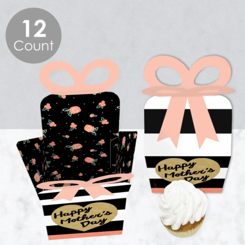 Big Dot of Happiness Best Mom Ever Square Favor Gift Boxes Mother's Day Party Bow Boxes 12 Ct Perspective: top