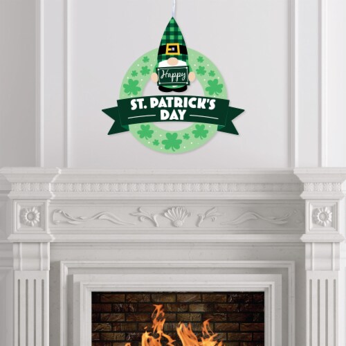 Big Dot of Happiness Irish Gnomes - Outdoor St. Patrick's Day Party Decor - Front Door Wreath Perspective: top
