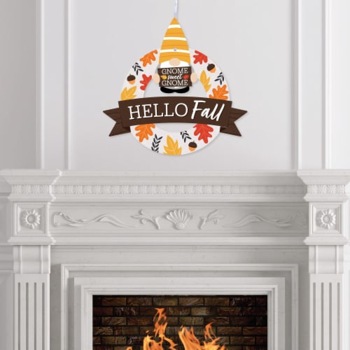 Big Dot of Happiness Fall Gnomes - Outdoor Autumn Harvest Party Decor - Front Door Wreath Perspective: top