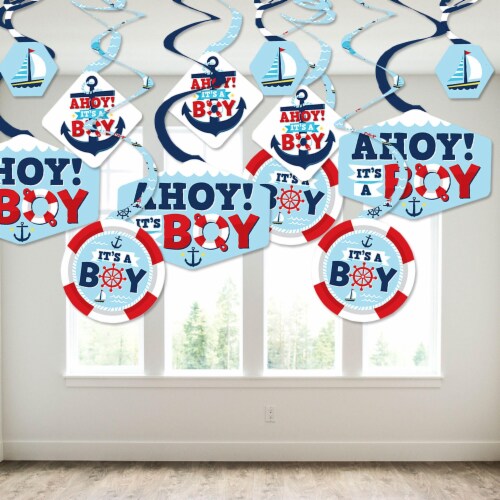 Big Dot of Happiness Ahoy It's a Boy - Nautical Baby Shower Hanging Party Decor Swirls 40 Ct Perspective: top
