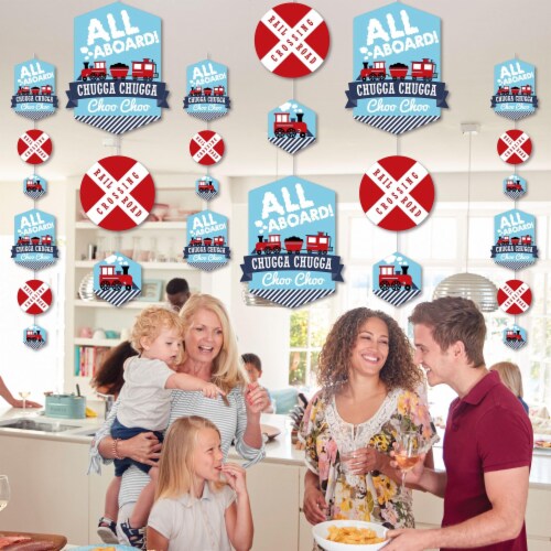 Big Dot of Happiness Railroad Party Crossing Train DIY Backdrop Hanging Vertical Decor 30 Pc Perspective: top