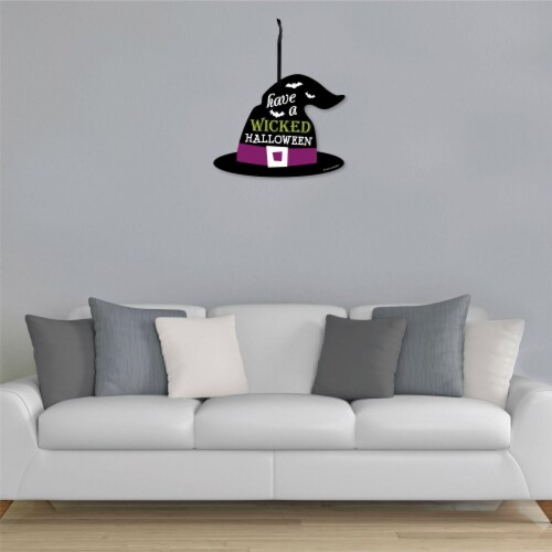 Big Dot of Happiness Happy Halloween - Hanging Witch Party Outdoor Front Door Decor 1 Pc Sign Perspective: top