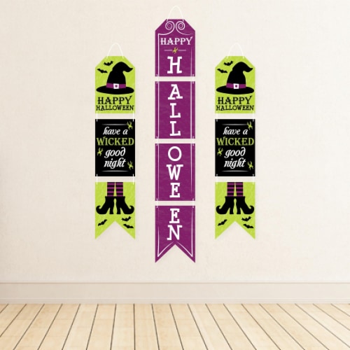 Big Dot of Happiness Happy Halloween - Hanging Vertical Banners - Witch Indoor Door Decor Perspective: top