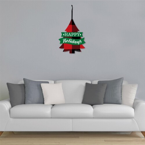 Big Dot of Happiness Holiday Plaid Trees Hanging Christmas Outdoor Front Door Decor 1 Pc Sign Perspective: top