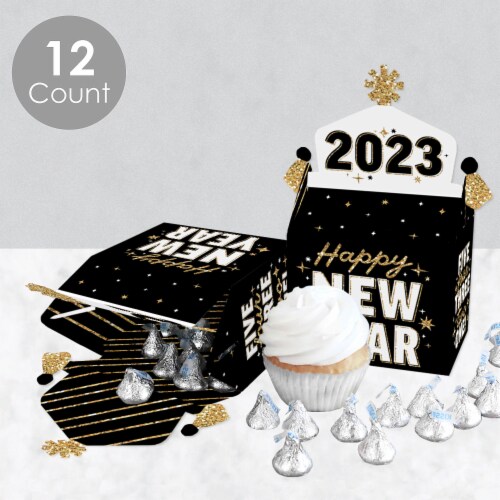 Big Dot of Happiness Hello New Year Treat Box Party Favors 2023 NYE Party Gable Boxes 12 Ct Perspective: top