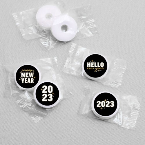 Big Dot of Happiness Hello New Year 2023 NYE Party Round Candy Sticker Favors 1 sheet of 108 Perspective: top