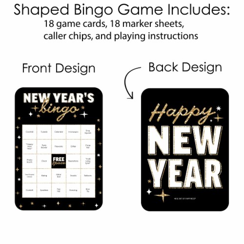 Big Dot of Happiness Hello New Year - Bar Cards & Markers - NYE Party Bingo Game - Set of 18 Perspective: top