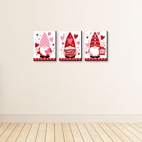 Big Dot of Happiness Valentine Gnomes -Valentine's Day Wall Art - 7.5 x 10 inches - Set of 3 Perspective: top