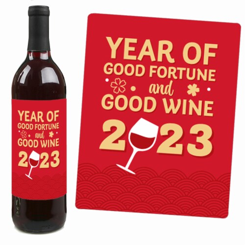 Big Dot of Happiness Chinese Lanterns 2023 Lunar New Year Rabbit Wine Label Stickers 4 Ct Perspective: top