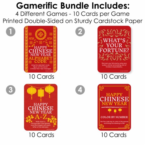 Big Dot of Happiness Chinese New Year 4 Lunar New Year Games - 10 Cards Each Gamerific Bundle Perspective: top