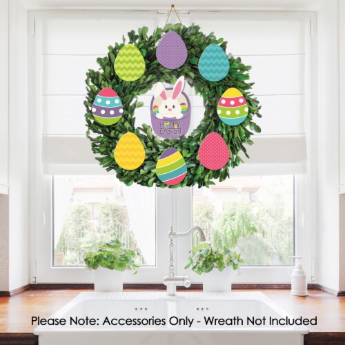 Big Dot of Happiness Hippity Hoppity - Easter Party Front Door Decor Wreath Accessories 9 Pc Perspective: top