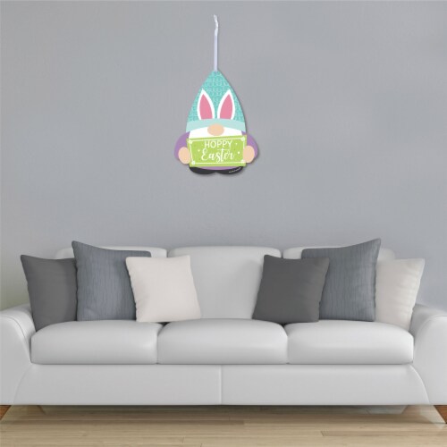 Big Dot of Happiness Easter Gnomes Spring Bunny Party Outdoor Front Door Decor 1 Pc Sign Perspective: top