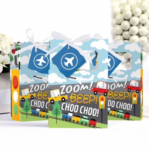 Big Dot of Happiness Cars, Trains & Airplanes Transportation Birthday Party Favor Boxes 12 Ct Perspective: top