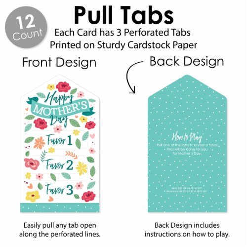 Big Dot of Happiness Colorful Floral Happy Mother's Day Game - Kids Coupon Pull Tabs - 12 Ct Perspective: top