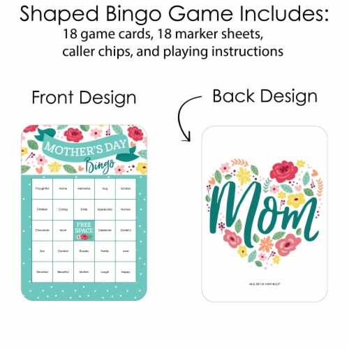 Big Dot of Happiness Colorful Floral Happy Mother's Day Cards/Markers Shaped Bingo Game 18 Ct Perspective: top
