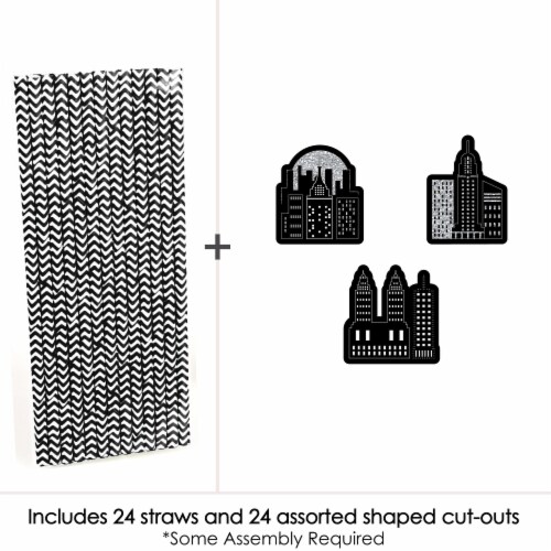 Big Dot of Happiness Nighttime City Skyline - New York Party Striped Paper Decor Straws 24 Ct Perspective: top