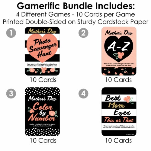 Big Dot of Happiness Best Mom Ever 4 Mother's Day Party Games 10 Cards Each Gamerific Bundle Perspective: top