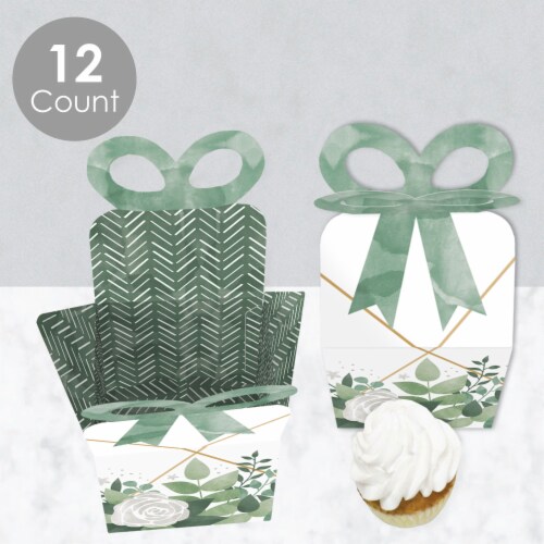 Big Dot of Happiness Boho Botanical - Square Favor Gift Boxes Greenery Party Bow Boxes 12 Ct Perspective: top