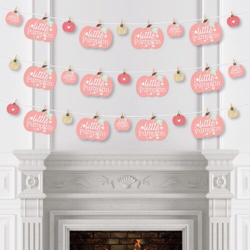 Big Dot of Happiness Girl Little Pumpkin Birthday Baby Shower Clothespin Garland Banner 44 Pc Perspective: top