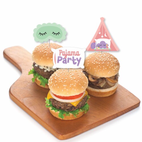 Big Dot of Happiness Pajama Slumber Party Toppers Girls Birthday Clear Treat Picks 24 Ct Perspective: top