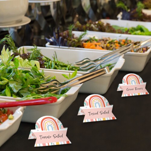 Big Dot of Happiness Hello Rainbow Boho Birthday Party Buffet Table Name Place Cards 24 Ct Perspective: top