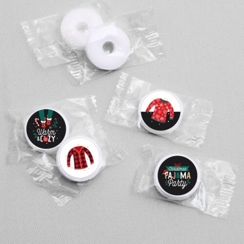 Big Dot of Happiness Christmas Pajamas Holiday Party Round Labels Fit Chocolate Candy 108 Ct Perspective: top